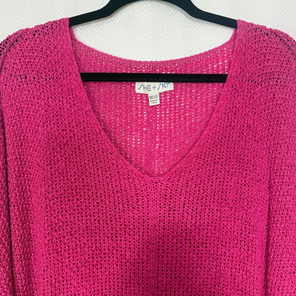 She + Sky Open Knit V-Neck Sweater One Size - Picture 6 of 8